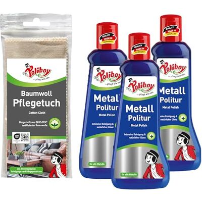Poliboy Produit de polissage pour métaux brillants Produit d'entretien des métaux avec protection anti-ternissement 3 x 200 ml Avec chiffon en coton Fabriqué en Allemagne Poliboy Produit de polissage pour métaux brillants Produit d'entretien des métaux avec protection anti-ternissement 3 x 200 ml Avec chiffon en coton Fabriqué en Allemagne