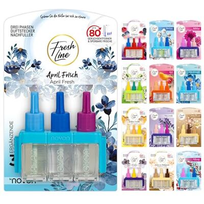 Fresh Line ® Lot de 6 recharges de désodorisant (3 x 7 ml) – 3 phases de changement – Compatible avec 3VOLUTION – Désodorisant – 6 parfums : baies sauvages, jasmin, citron vert, frais d'avril, orchidée Fresh Line ® Lot de 6 recharges de désodorisant (3 x 7 ml) – 3 phases de changement – Compatible avec 3VOLUTION – Désodorisant – 6 parfums : baies sauvages, jasmin, citron vert, frais d'avril, orchidée