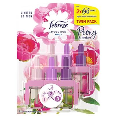 Febreze 3Volution Lot de 2 recharges pour désodorisant Pivoine et cèdre 2 x 20 ml Febreze 3Volution Lot de 2 recharges pour désodorisant Pivoine et cèdre 2 x 20 ml