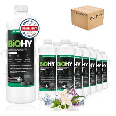 BIOHY Nettoyant concentré pour robots laveur, à faible mousse, au parfum printanier, prolonge la durée de vie de la station d'aspiration, adapté aux stations de nettoyage, sols, 12 x 1 l BIOHY Nettoyant concentré pour robots laveur, à faible mousse, au parfum printanier, prolonge la durée de vie de la station d'aspiration, adapté aux stations de nettoyage, sols, 12 x 1 l