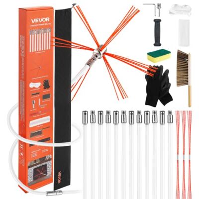 VEVOR Kit de ramonage de 11,9 m, longueur maximale extensible, kit de nettoyage de cheminée avec poils de rechange et lunettes, outil de nettoyage de cheminée pliable à 90°, pour cheminées carrées et VEVOR Kit de ramonage de 11,9 m, longueur maximale extensible, kit de nettoyage de cheminée avec poils de rechange et lunettes, outil de nettoyage de cheminée pliable à 90°, pour cheminées carrées et