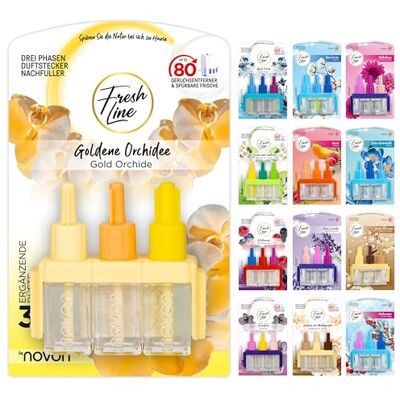Fresh Line ® Lot de 12 recharges (3 x 7 ml) – 3 phases de changement – Compatible avec 3VOLUTION – Désodorisant – 6 parfums : baies sauvages, jasmin, citron vert, fraîcheur avril, orchidée dorée, Fresh Line ® Lot de 12 recharges (3 x 7 ml) – 3 phases de changement – Compatible avec 3VOLUTION – Désodorisant – 6 parfums : baies sauvages, jasmin, citron vert, fraîcheur avril, orchidée dorée,