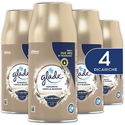 Glade Automatic Spray Recharge Parfum Romantic Vanilla Blossom Format Stock de 4 Recharges de 269 ml Glade Automatic Spray Recharge Parfum Romantic Vanilla Blossom Format Stock de 4 Recharges de 269 ml
