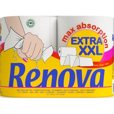 Renova Essuie-tout Extra XXL 2 plis blanc, 1 rouleau XXL = 3 rouleaux standard, 2 rouleaux Renova Essuie-tout Extra XXL 2 plis blanc, 1 rouleau XXL = 3 rouleaux standard, 2 rouleaux