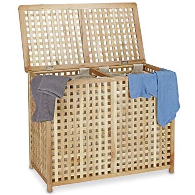Relaxdays Panier à linge en bois de noyer double corbeille vêtements avec couvercle tri bac HxlxP 46,1 x 87,9 x 68,1 cm 2 compartiments coffre 2 sacs en lin blancs amovibles, couleur naturelle Relaxdays Panier à linge en bois de noyer double corbeille vêtements avec couvercle tri bac HxlxP 46,1 x 87,9 x 68,1 cm 2 compartiments coffre 2 sacs en lin blancs amovibles, couleur naturelle