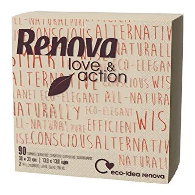 Renova Serviettes en papier Love & Action 90 serviettes Eco Taille standard Renova Serviettes en papier Love & Action 90 serviettes Eco Taille standard