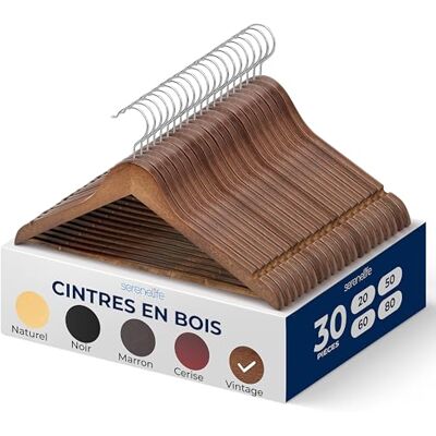 SereneLife Cintres en Bois – Cintres Fins Gain de Place – Crochet Pivotant à 360° – Supportent jusqu’à 4,5 kg – Idéals pour Manteaux, Vestes, Pantalons et Robes – Lot de 30 SereneLife Cintres en Bois – Cintres Fins Gain de Place – Crochet Pivotant à 360° – Supportent jusqu’à 4,5 kg – Idéals pour Manteaux, Vestes, Pantalons et Robes – Lot de 30
