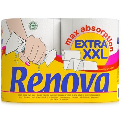 Renova Essuie-tout Extra XXL 2 plis blanc, 1 rouleau XXL = 3 rouleaux standard, 2 rouleaux Renova Essuie-tout Extra XXL 2 plis blanc, 1 rouleau XXL = 3 rouleaux standard, 2 rouleaux