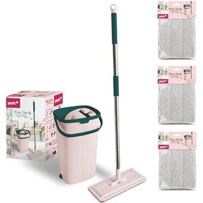 York Balai Serpillière Plat Seau à Double Compartiment 6l Housse en Microfibre Absorbante Système d'Essorage 3 Housses de Rechange Handy York Balai Serpillière Plat Seau à Double Compartiment 6l Housse en Microfibre Absorbante Système d'Essorage 3 Housses de Rechange Handy