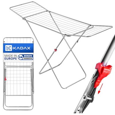 KADAX Séchoir à linge avec surface de séchage de 18 m, argenté, idéal pour appartement, balcon et jardin, pliable, avec pieds antidérapants, peu encombrant, fabriqué en UE KADAX Séchoir à linge avec surface de séchage de 18 m, argenté, idéal pour appartement, balcon et jardin, pliable, avec pieds antidérapants, peu encombrant, fabriqué en UE