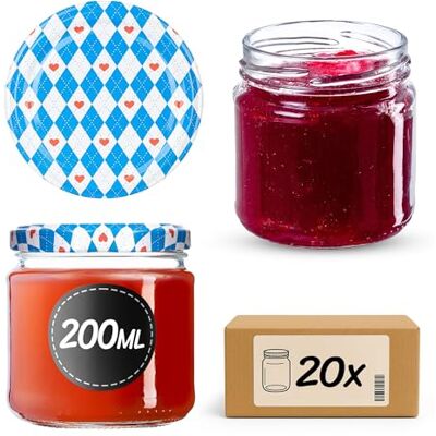 KADAX Lot de 20 bocaux en verre 200 ml avec couvercles à vis Ø 66 mm – Bocaux épais hermétiques, lavables en lave-vaisselle, pour conserves & confitures maison KADAX Lot de 20 bocaux en verre 200 ml avec couvercles à vis Ø 66 mm – Bocaux épais hermétiques, lavables en lave-vaisselle, pour conserves & confitures maison