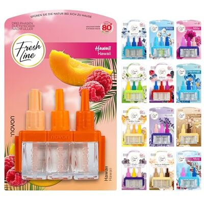 Fresh Line ® Lot de 3 recharges de parfum (3 x 7 ml) Changement en 3 phases Comp. à 3VOLUTION Désodorisant 6 parfums : baies sauvages, jasmin, citron vert, frais d'avril, orchidée dorée Fresh Line ® Lot de 3 recharges de parfum (3 x 7 ml) Changement en 3 phases Comp. à 3VOLUTION Désodorisant 6 parfums : baies sauvages, jasmin, citron vert, frais d'avril, orchidée dorée