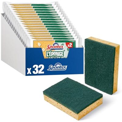 Spontex Eponges très vertes 32 éponges (16 Paquets de 2) grattantes en fibres recyclées Efficace sur plusieurs surfaces Spontex Eponges très vertes 32 éponges (16 Paquets de 2) grattantes en fibres recyclées Efficace sur plusieurs surfaces