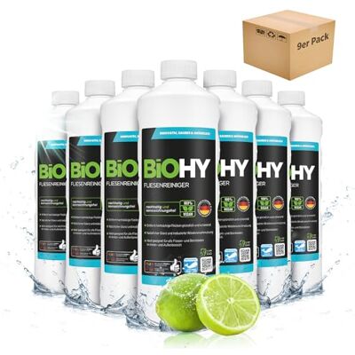BIOHY Tegelreiniger (9 x 1l Fles) speciaal ontwikkeld voor steen- & tegelvloeren laat een vuilafstotende glanslaag achter verwijdert elke vorm van vuil (Fliesenreiniger) BIOHY Tegelreiniger (9 x 1l Fles) speciaal ontwikkeld voor steen- & tegelvloeren laat een vuilafstotende glanslaag achter verwijdert elke vorm van vuil (Fliesenreiniger)