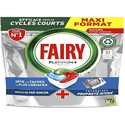 Fairy Platinum Plus Tablettes Lave-Vaisselle All In One Brise Herbes Fraîches Nettoyage Optimal Pour Une Vaisselle Propre Comme neuve, Donne De La Brillance Et Empêche Le Calcaire 31 Capsules Fairy Platinum Plus Tablettes Lave-Vaisselle All In One Brise Herbes Fraîches Nettoyage Optimal Pour Une Vaisselle Propre Comme neuve, Donne De La Brillance Et Empêche Le Calcaire 31 Capsules