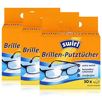 Swirl – Lot de 3 paquets de 30 lingettes de nettoyage pour lunettes dans une boîte distributrice – Effet antibuée – Ultra doux et délicat – Dégraissant – Sans rayures Swirl – Lot de 3 paquets de 30 lingettes de nettoyage pour lunettes dans une boîte distributrice – Effet antibuée – Ultra doux et délicat – Dégraissant – Sans rayures