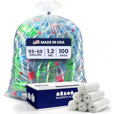 Plasticplace Sacs poubelle transparents de 55 gallons, 38 x 58, 100/caisse, 1,2 mil Plasticplace Sacs poubelle transparents de 55 gallons, 38 x 58, 100/caisse, 1,2 mil