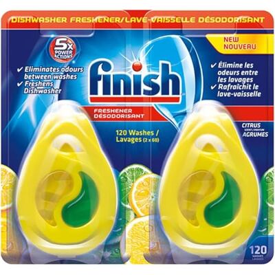 Finish Lot de 2 désodorisants pour lave-vaisselle avec action de puissance 5 fois, 120 lavages, parfum d'agrumes – 4,8 g/5 ml Finish Lot de 2 désodorisants pour lave-vaisselle avec action de puissance 5 fois, 120 lavages, parfum d'agrumes – 4,8 g/5 ml