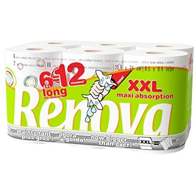 Papier de Cuisine Renova Maxi Absorption - 2 Couches, 80 Feuilles, Blanc - Pack de 6 Papier de Cuisine Renova Maxi Absorption - 2 Couches, 80 Feuilles, Blanc - Pack de 6