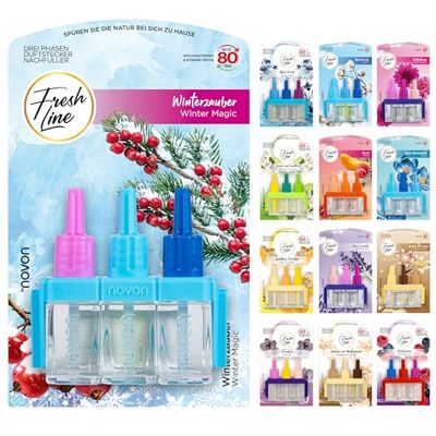 Fresh Line ® Lot de 6 recharges de parfum (3 x 7 ml) Changement en 3 phases Comp. à 3VOLUTION Désodorisant 6 parfums : baies sauvages, jasmin, citron vert, frais d'avril, orchidée dorée Fresh Line ® Lot de 6 recharges de parfum (3 x 7 ml) Changement en 3 phases Comp. à 3VOLUTION Désodorisant 6 parfums : baies sauvages, jasmin, citron vert, frais d'avril, orchidée dorée