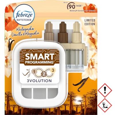 Febreze 3Volution Kit de démarrage parfumé + 1 recharge vanille Système automatique de parfum frais avec 3 parfums changeants pour lutter contre les odeurs. Febreze 3Volution Kit de démarrage parfumé + 1 recharge vanille Système automatique de parfum frais avec 3 parfums changeants pour lutter contre les odeurs.