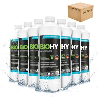 BIOHY Nettoyant de base (9 x 1l Bouteille) Élimine les incrustations tenaces et les anciens films de soin Nettoie en douceur toutes les surfaces (Grundreiniger) BIOHY Nettoyant de base (9 x 1l Bouteille) Élimine les incrustations tenaces et les anciens films de soin Nettoie en douceur toutes les surfaces (Grundreiniger)
