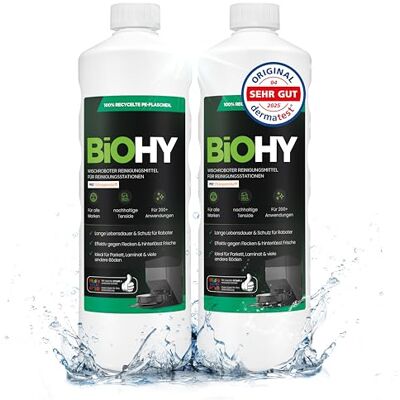 BIOHY Nettoyant concentré pour robots laveur, à faible mousse, au parfum d'orange, prolonge la durée de vie de la station d'aspiration, adapté aux stations de nettoyage, sols, 2 x 1 l BIOHY Nettoyant concentré pour robots laveur, à faible mousse, au parfum d'orange, prolonge la durée de vie de la station d'aspiration, adapté aux stations de nettoyage, sols, 2 x 1 l