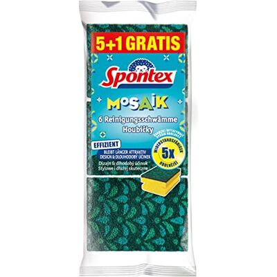 Spontex Lot de 6 éponges de nettoyage mosaïque avec technologie anti-peluches et poignée pratique, couleur non sélectionnable Spontex Lot de 6 éponges de nettoyage mosaïque avec technologie anti-peluches et poignée pratique, couleur non sélectionnable