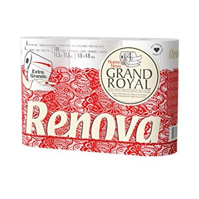 Renova Papier Hygiénique Grand Royal 6 rouleaux Feuilles extra-larges Extra confort 4 plis blanc Renova Papier Hygiénique Grand Royal 6 rouleaux Feuilles extra-larges Extra confort 4 plis blanc