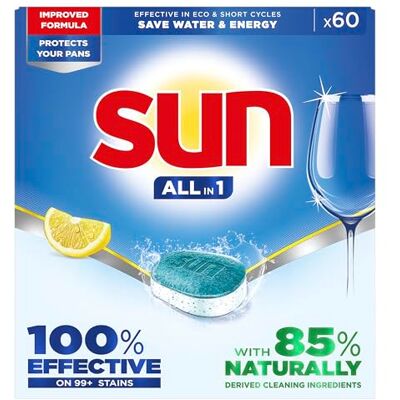 Sun Tablettes de lave-vaisselle tout-en-1 Citroën, nettoyant avec formule améliorée, 100% efficace pour plus de 99 taches tenaces, 60 comprimés Sun Tablettes de lave-vaisselle tout-en-1 Citroën, nettoyant avec formule améliorée, 100% efficace pour plus de 99 taches tenaces, 60 comprimés