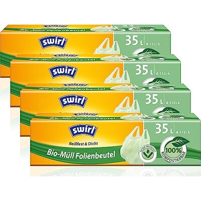 Swirl Sac poubelle bio avec poignée de transport, 35 litres, 4 rouleaux de 6 sacs Swirl Sac poubelle bio avec poignée de transport, 35 litres, 4 rouleaux de 6 sacs