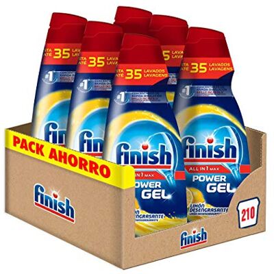 Finish Paquet complet de liquide vaisselle en gel pour lave-vaisselle, senteur citron 210 Lavados (6 x 700 ml) Finish Paquet complet de liquide vaisselle en gel pour lave-vaisselle, senteur citron 210 Lavados (6 x 700 ml)