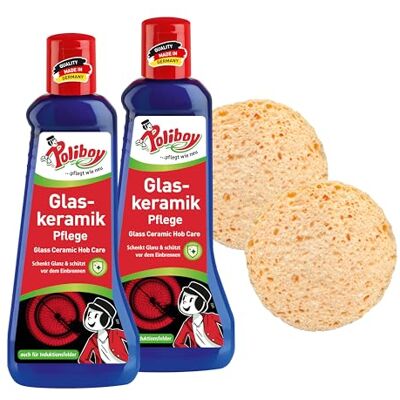 Poliboy Entretien pour vitrocéramique – Entretien céramique avec protection anti-brûlure – Nettoyant pour plaque de cuisson vitrocéramique – 2 x 200 ml – Avec éponge – Fabriqué en Allemagne Poliboy Entretien pour vitrocéramique – Entretien céramique avec protection anti-brûlure – Nettoyant pour plaque de cuisson vitrocéramique – 2 x 200 ml – Avec éponge – Fabriqué en Allemagne