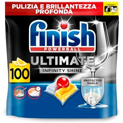 Finish Ultimate Infinity Shine Pastilles Lave-vaisselle, 100 Capsules Citron, Plaquettes Nettoyantes Finish Ultimate Infinity Shine Pastilles Lave-vaisselle, 100 Capsules Citron, Plaquettes Nettoyantes
