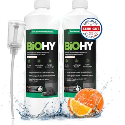 BIOHY Nettoyant concentré pour robots laveur, avec doseur, à faible mousse, au parfum d'orange, prolonge la durée de vie de la station d'aspiration, adapté aux stations de nettoyage, sols, 2 x 1 l BIOHY Nettoyant concentré pour robots laveur, avec doseur, à faible mousse, au parfum d'orange, prolonge la durée de vie de la station d'aspiration, adapté aux stations de nettoyage, sols, 2 x 1 l