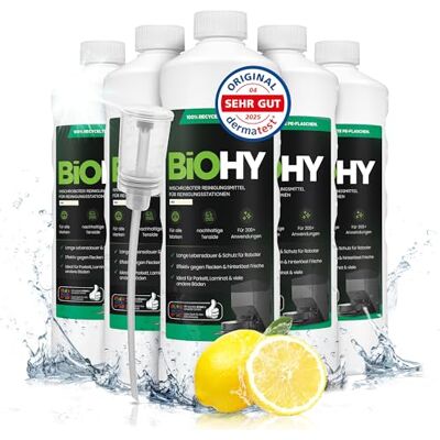 BIOHY Nettoyant concentré pour robot nettoyeur pour stations de nettoyage avec parfum frais (6 x 1 litre) + doseur Prolonge la durée de vie de la station d'aspiration Concentré nettoyant pour sols BIOHY Nettoyant concentré pour robot nettoyeur pour stations de nettoyage avec parfum frais (6 x 1 litre) + doseur Prolonge la durée de vie de la station d'aspiration Concentré nettoyant pour sols