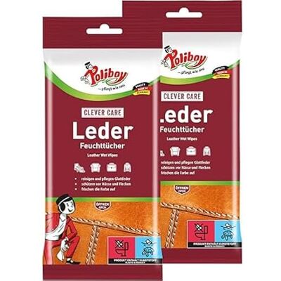 Poliboy Lot de 2 paquets de 20 lingettes humides pour cuir lisse Poliboy Lot de 2 paquets de 20 lingettes humides pour cuir lisse