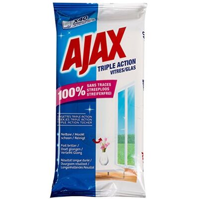Ajax Triple Action Lingette pour Vitre 40 Pièces Ajax Triple Action Lingette pour Vitre 40 Pièces