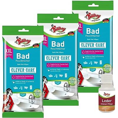Poliboy Lot de 3 paquets de 24 lingettes humides pour salle de bain XXL Avec échantillon de produit Poliboy Lot de 3 paquets de 24 lingettes humides pour salle de bain XXL Avec échantillon de produit
