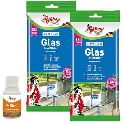 Poliboy XXL Lingettes humides en verre Lingettes de nettoyage sans traces pour surfaces en verre Lingettes pratiques pour fenêtre 2 x 24 lingettes Avec échantillon de produit Fabriquées en Poliboy XXL Lingettes humides en verre Lingettes de nettoyage sans traces pour surfaces en verre Lingettes pratiques pour fenêtre 2 x 24 lingettes Avec échantillon de produit Fabriquées en