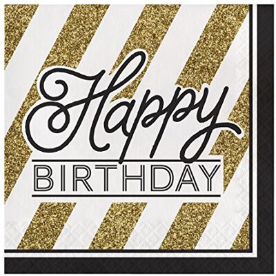 Creative Lot de 16 serviettes de table en papier d'anniversaire noir et doré, 33 cm, 203 cm, 16 cm Creative Lot de 16 serviettes de table en papier d'anniversaire noir et doré, 33 cm, 203 cm, 16 cm