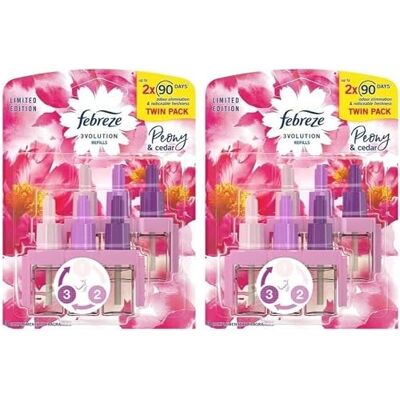 Febreze 3Volution Lot de 4 recharges pour désodorisant Pivoine et cèdre 20 ml Febreze 3Volution Lot de 4 recharges pour désodorisant Pivoine et cèdre 20 ml