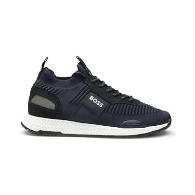 Boss Hommes Titanium Runn Baskets à Tige en Maille avec Logos et Finitions en Cuir suédé, Bleu Foncé, 42 EU Boss Hommes Titanium Runn Baskets à Tige en Maille avec Logos et Finitions en Cuir suédé, Bleu Foncé, 42 EU