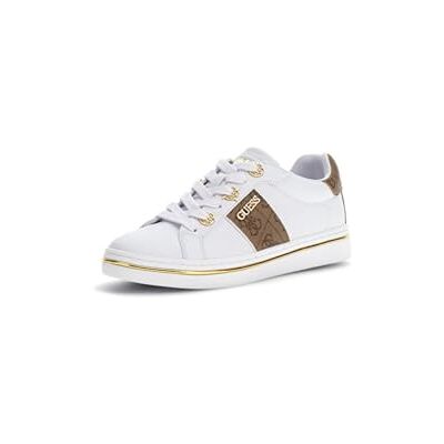 GUESS Chaussures de sport pour femme, blanc avec détails dorés, logo imprimé, style décontracté urbain, blanc, 36 EU GUESS Chaussures de sport pour femme, blanc avec détails dorés, logo imprimé, style décontracté urbain, blanc, 36 EU