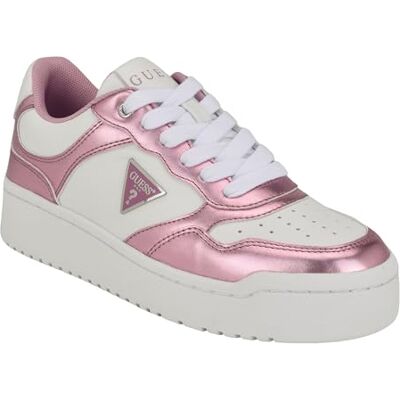 GUESS Women's Miram Sneaker, White/Pink 143, 6.5 GUESS Women's Miram Sneaker, White/Pink 143, 6.5