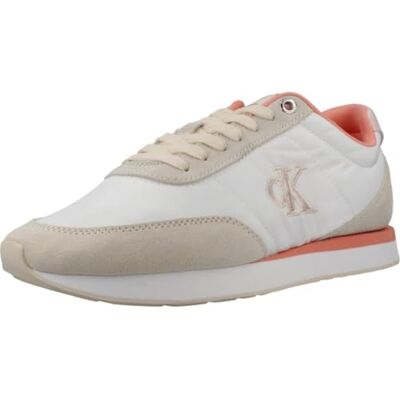 Calvin Femmes Retro Runner Lace Up Nylon Mg Yw0Yw01990 Low Top Beige (Brillant White/Light Cashew/Rose), 6 Calvin Femmes Retro Runner Lace Up Nylon Mg Yw0Yw01990 Low Top Beige (Brillant White/Light Cashew/Rose), 6
