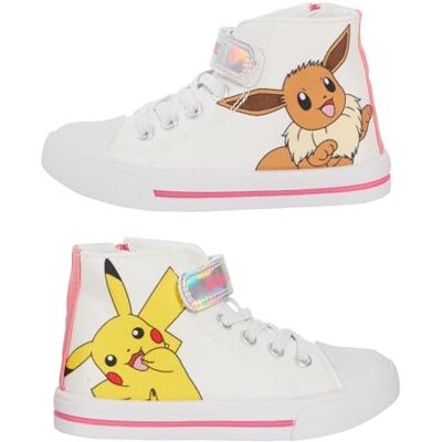 Pokémon Pokemon Baskets montantes en toile avec fermeture éclair pour enfants Pikachu Evoli Chaussures de sport Evoli, blanc, 28 EU Pokémon Pokemon Baskets montantes en toile avec fermeture éclair pour enfants Pikachu Evoli Chaussures de sport Evoli, blanc, 28 EU