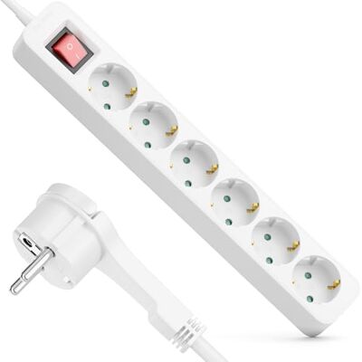 deleyCON Multiprise 6 Prises avec Fiche Plate 3,0m Câble avec Interrupteur ON/OFF Idéal Derrière Meubles, bloc Prises Distributeur Rallonge Alimentation 3680W 16A Blanc deleyCON Multiprise 6 Prises avec Fiche Plate 3,0m Câble avec Interrupteur ON/OFF Idéal Derrière Meubles, bloc Prises Distributeur Rallonge Alimentation 3680W 16A Blanc