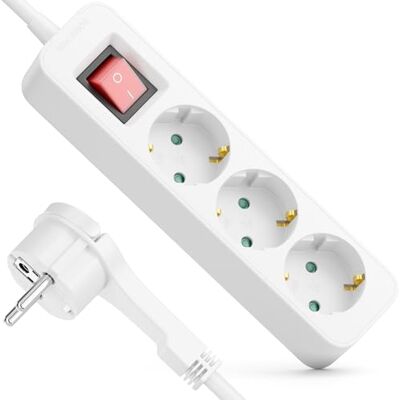 deleyCON Multiprise 3 Prises avec Fiche Plate 1,4m Câble avec Interrupteur ON/OFF Idéal Derrière Meubles, bloc Prises Distributeur Rallonge Alimentation 3680W 16A Blanc deleyCON Multiprise 3 Prises avec Fiche Plate 1,4m Câble avec Interrupteur ON/OFF Idéal Derrière Meubles, bloc Prises Distributeur Rallonge Alimentation 3680W 16A Blanc