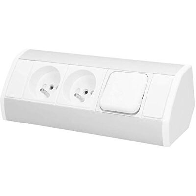 Orno OR-GM-9002/W-G Prise d'angle 2 prises avec interrupteur et sécurité enfant Montage en saillie à 45° 3680 W Prise française type E Orno OR-GM-9002/W-G Prise d'angle 2 prises avec interrupteur et sécurité enfant Montage en saillie à 45° 3680 W Prise française type E